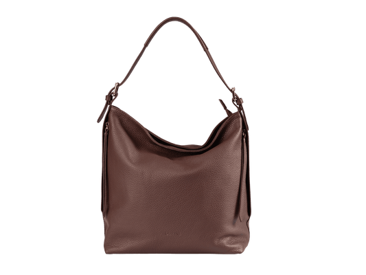 Genuine Leather Shoulder Bag | Adjustable Buckle Straps, Side & Interior Zip Pockets, Soft Slouchy Design