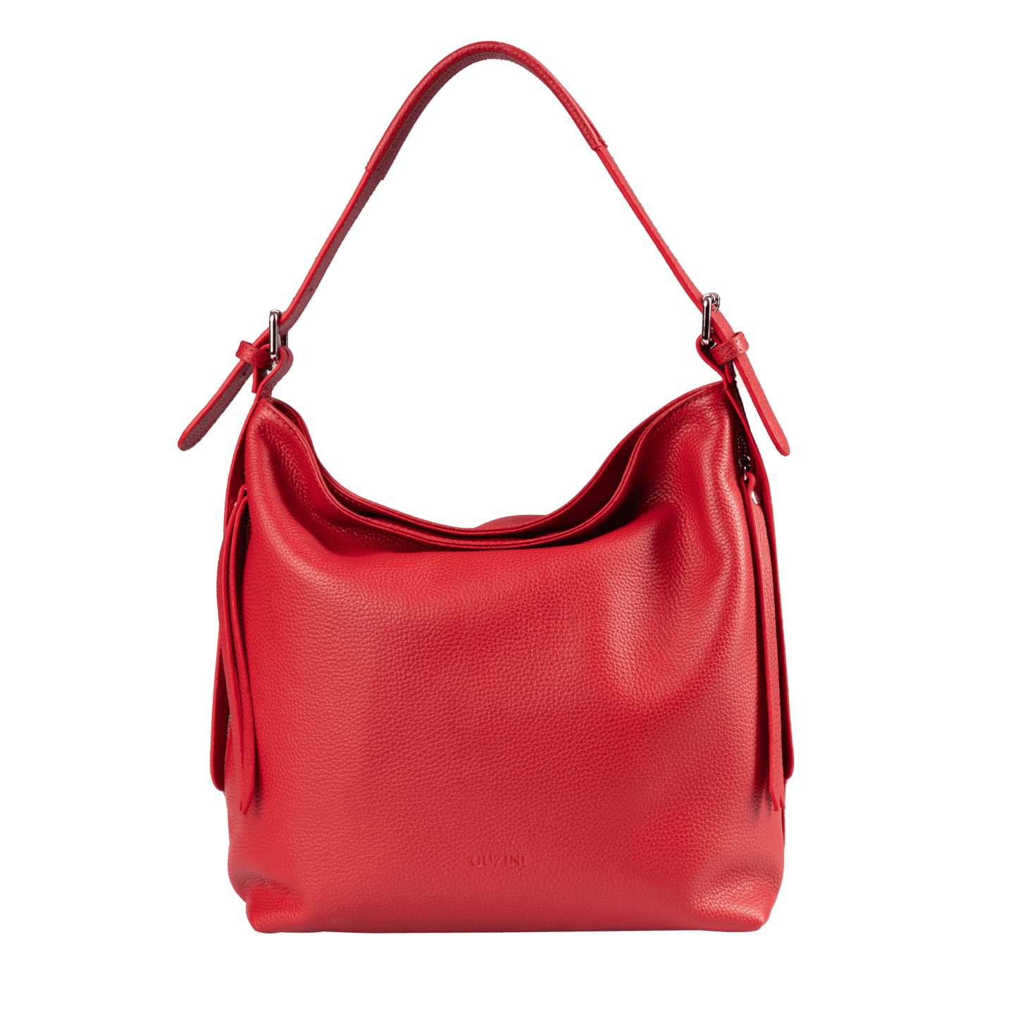 Genuine Leather Shoulder Bag | Adjustable Buckle Straps, Side & Interior Zip Pockets, Soft Slouchy Design