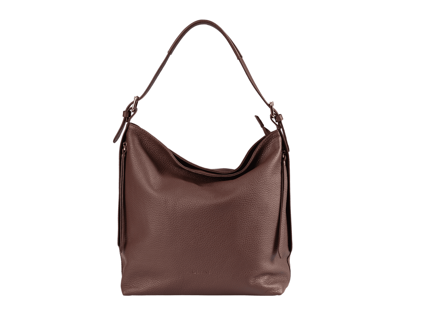 Genuine Leather Shoulder Bag | Adjustable Buckle Straps, Side & Interior Zip Pockets, Soft Slouchy Design