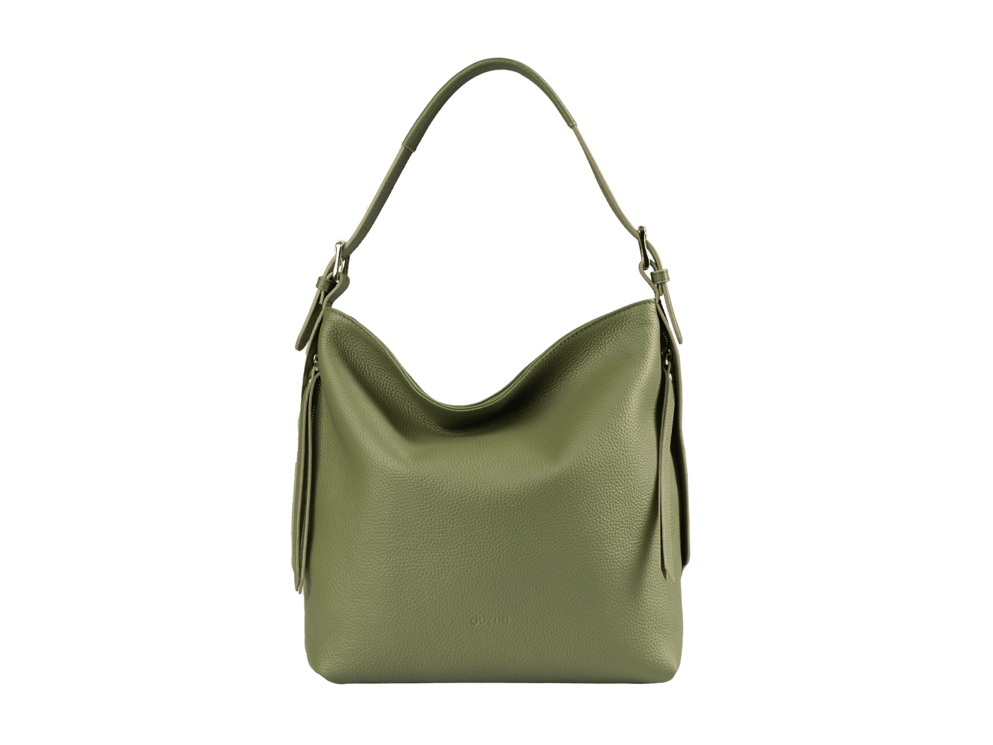 Genuine Leather Shoulder Bag | Adjustable Buckle Straps, Side & Interior Zip Pockets, Soft Slouchy Design