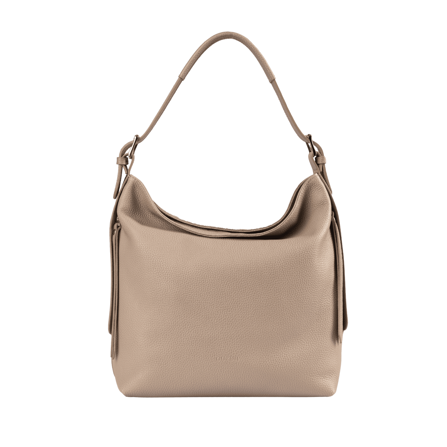 Genuine Leather Shoulder Bag | Adjustable Buckle Straps, Side & Interior Zip Pockets, Soft Slouchy Design