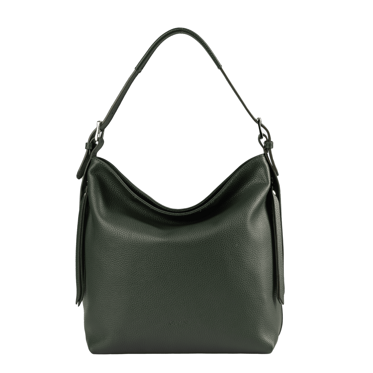 Genuine Leather Shoulder Bag | Adjustable Buckle Straps, Side & Interior Zip Pockets, Soft Slouchy Design