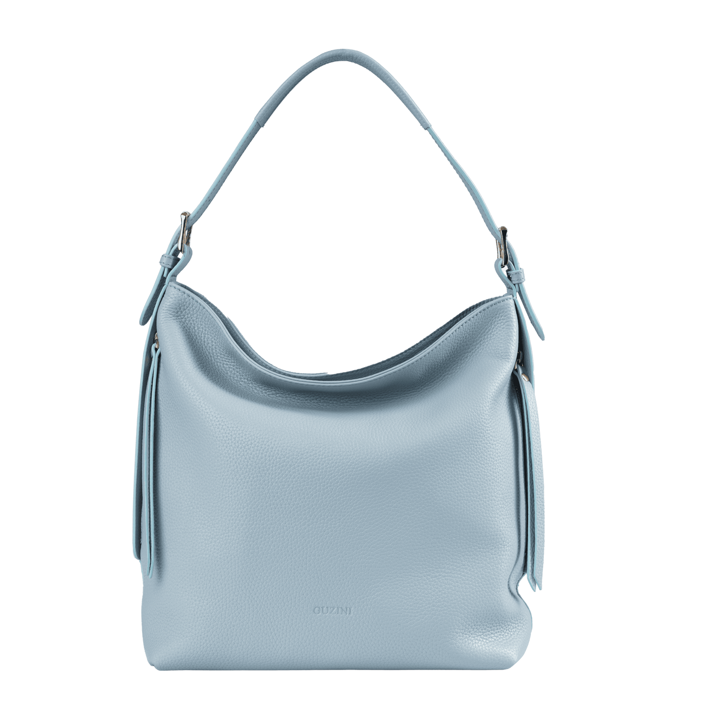 Genuine Leather Shoulder Bag | Adjustable Buckle Straps, Side & Interior Zip Pockets, Soft Slouchy Design