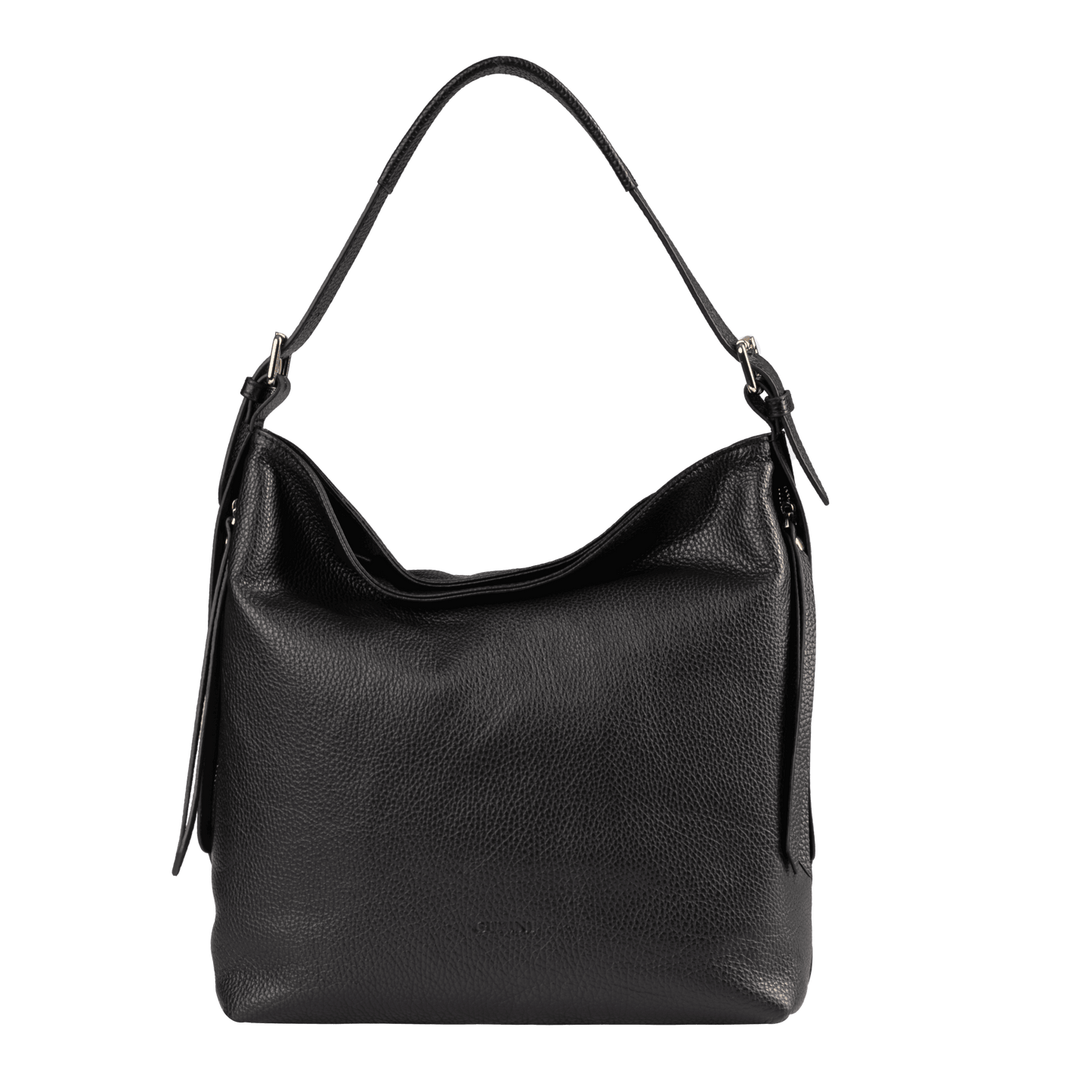 Genuine Leather Shoulder Bag | Adjustable Buckle Straps, Side & Interior Zip Pockets, Soft Slouchy Design