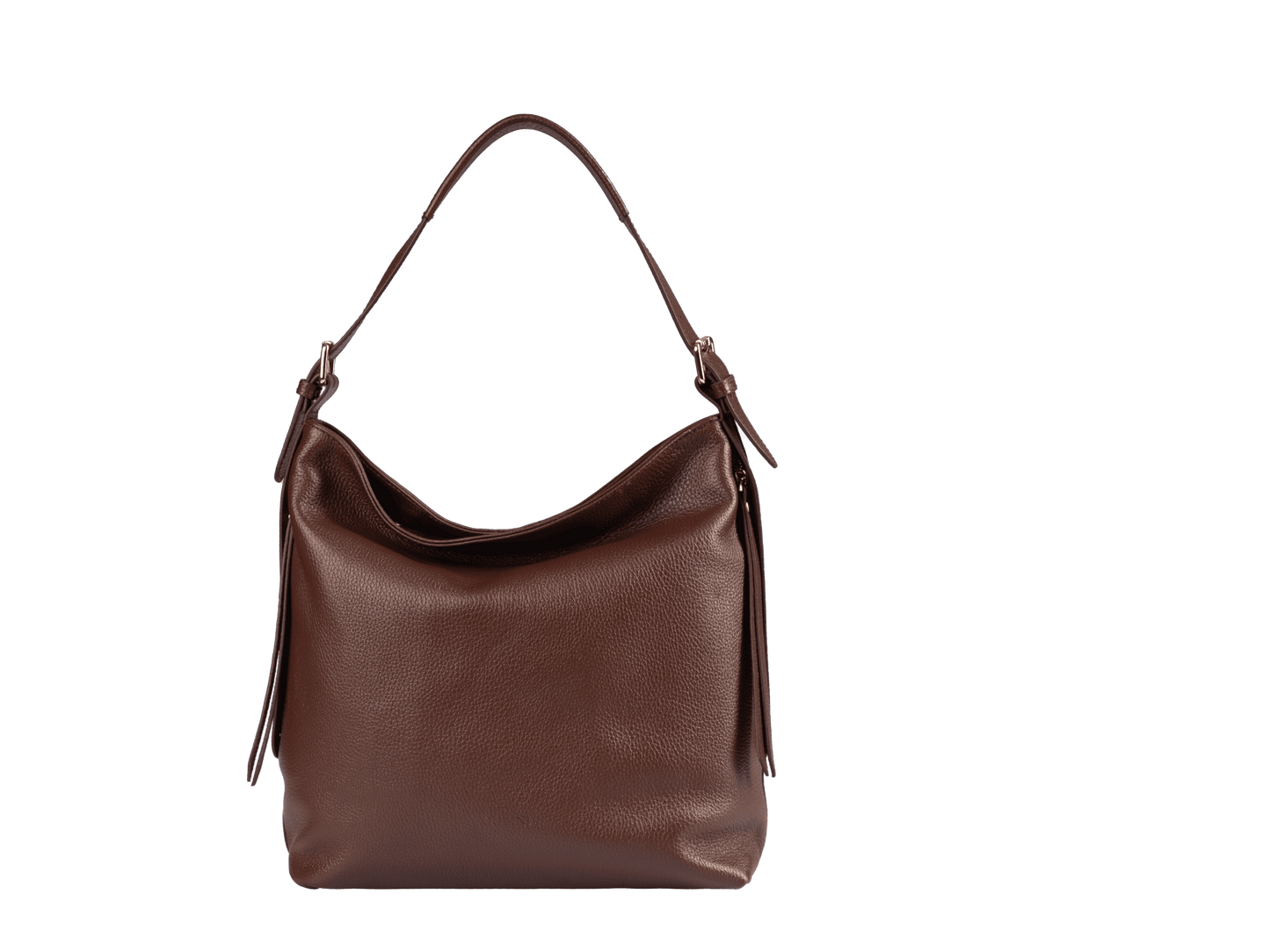 Genuine Leather Shoulder Bag | Adjustable Buckle Straps, Side & Interior Zip Pockets, Soft Slouchy Design