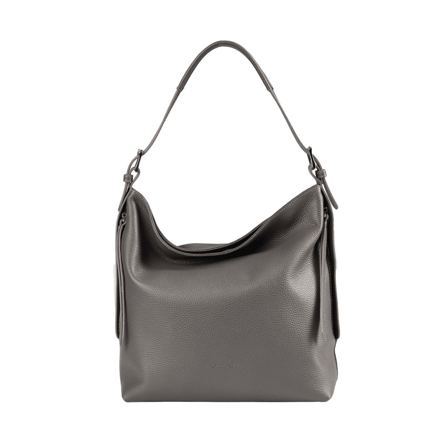 Genuine Leather Shoulder Bag | Adjustable Buckle Straps, Side & Interior Zip Pockets, Soft Slouchy Design