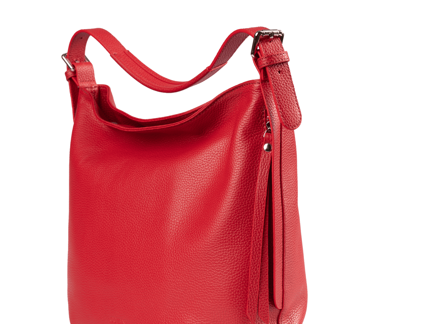 Genuine Leather Shoulder Bag | Adjustable Buckle Straps, Side & Interior Zip Pockets, Soft Slouchy Design