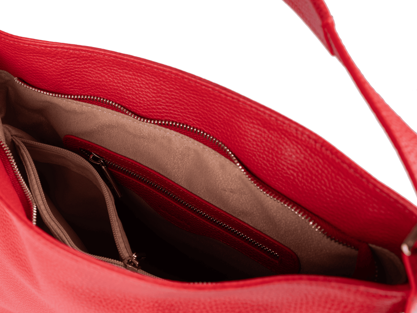 Genuine Leather Shoulder Bag | Adjustable Buckle Straps, Side & Interior Zip Pockets, Soft Slouchy Design