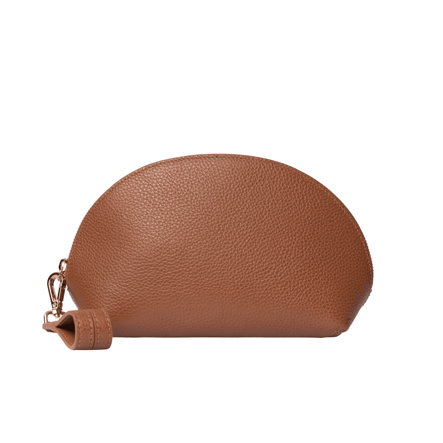Mini Genuine Leather Pouch | Wrist Strap Design, Curved Zip Closure, Spacious Interior | Versatile Travel & Makeup Organizer