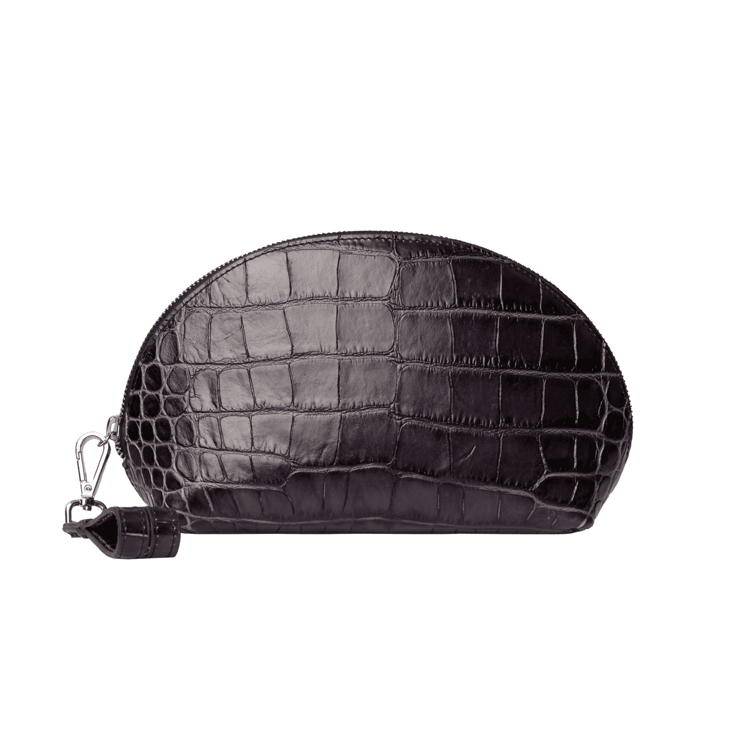 Mini Genuine Leather Pouch | Wrist Strap Design, Curved Zip Closure, Spacious Interior | Versatile Travel & Makeup Organizer