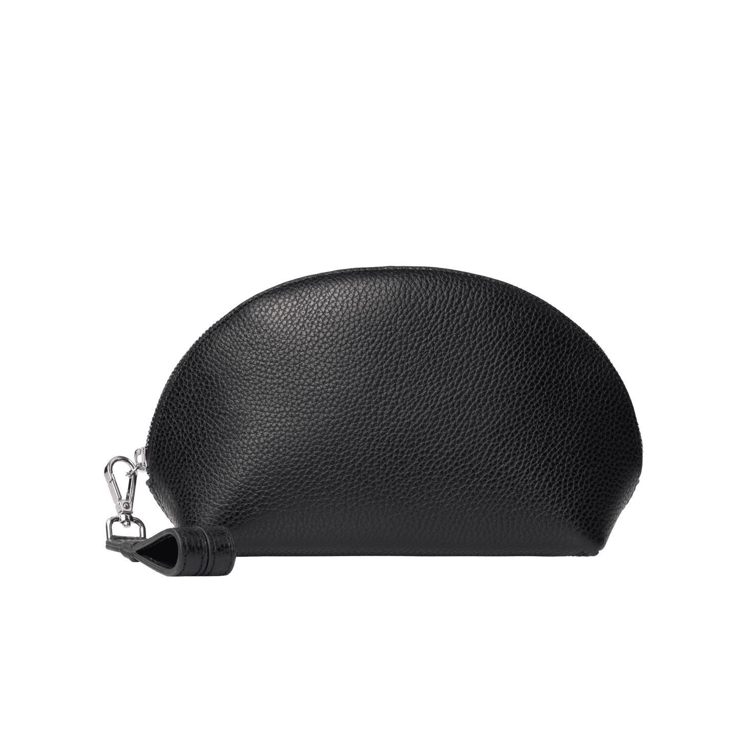 Mini Genuine Leather Pouch | Wrist Strap Design, Curved Zip Closure, Spacious Interior | Versatile Travel & Makeup Organizer