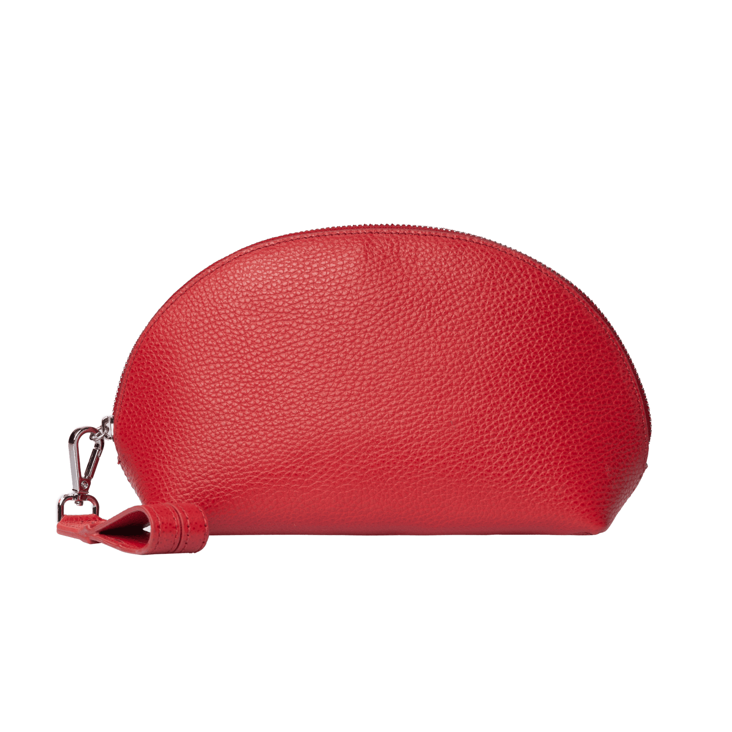 Mini Genuine Leather Pouch | Wrist Strap Design, Curved Zip Closure, Spacious Interior | Versatile Travel & Makeup Organizer