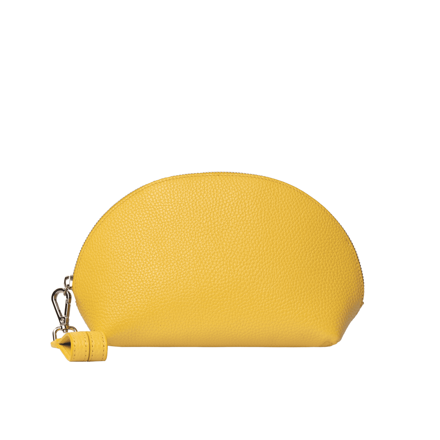 Mini Genuine Leather Pouch | Wrist Strap Design, Curved Zip Closure, Spacious Interior | Versatile Travel & Makeup Organizer